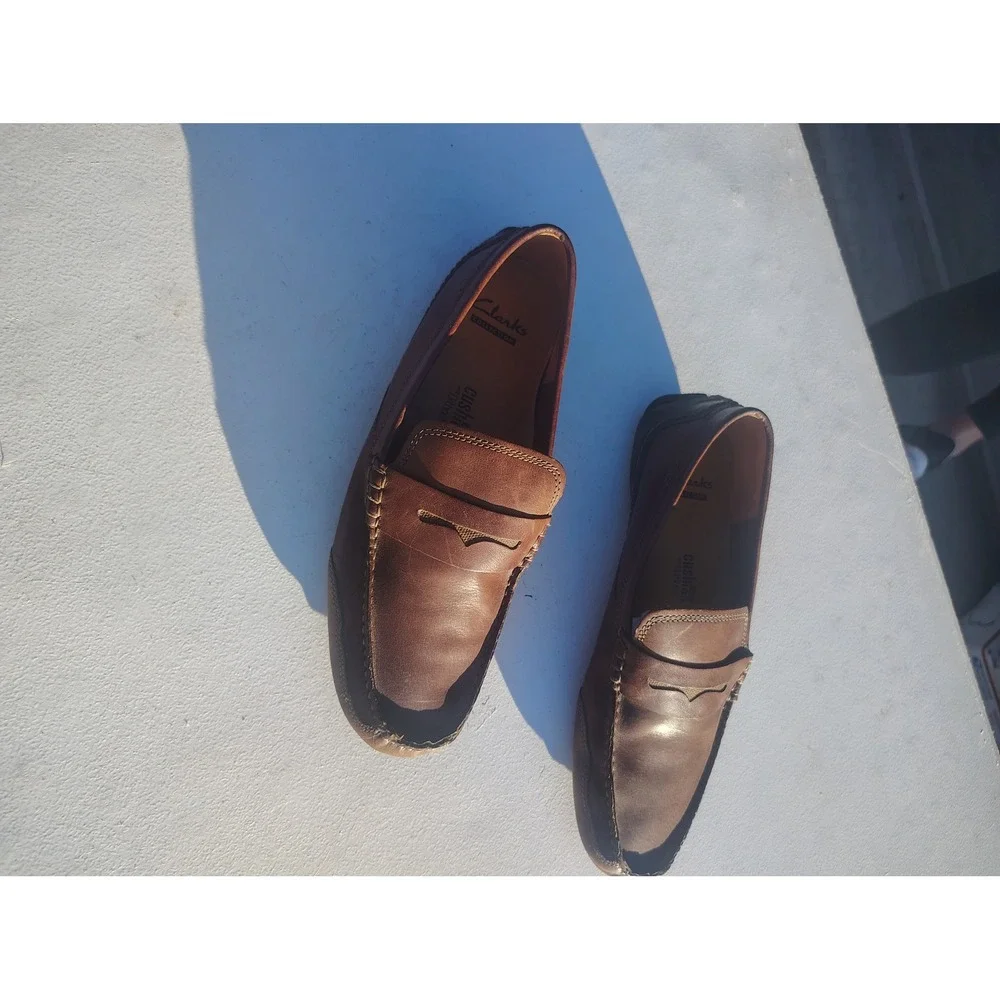 Clarks Collection Mens Brown Leather Penny Loafers Driving Mocs‎ Size 9.5 M